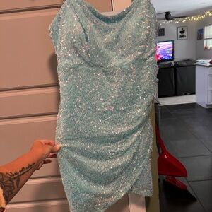 Elegant Blue Sequin Prom Dress